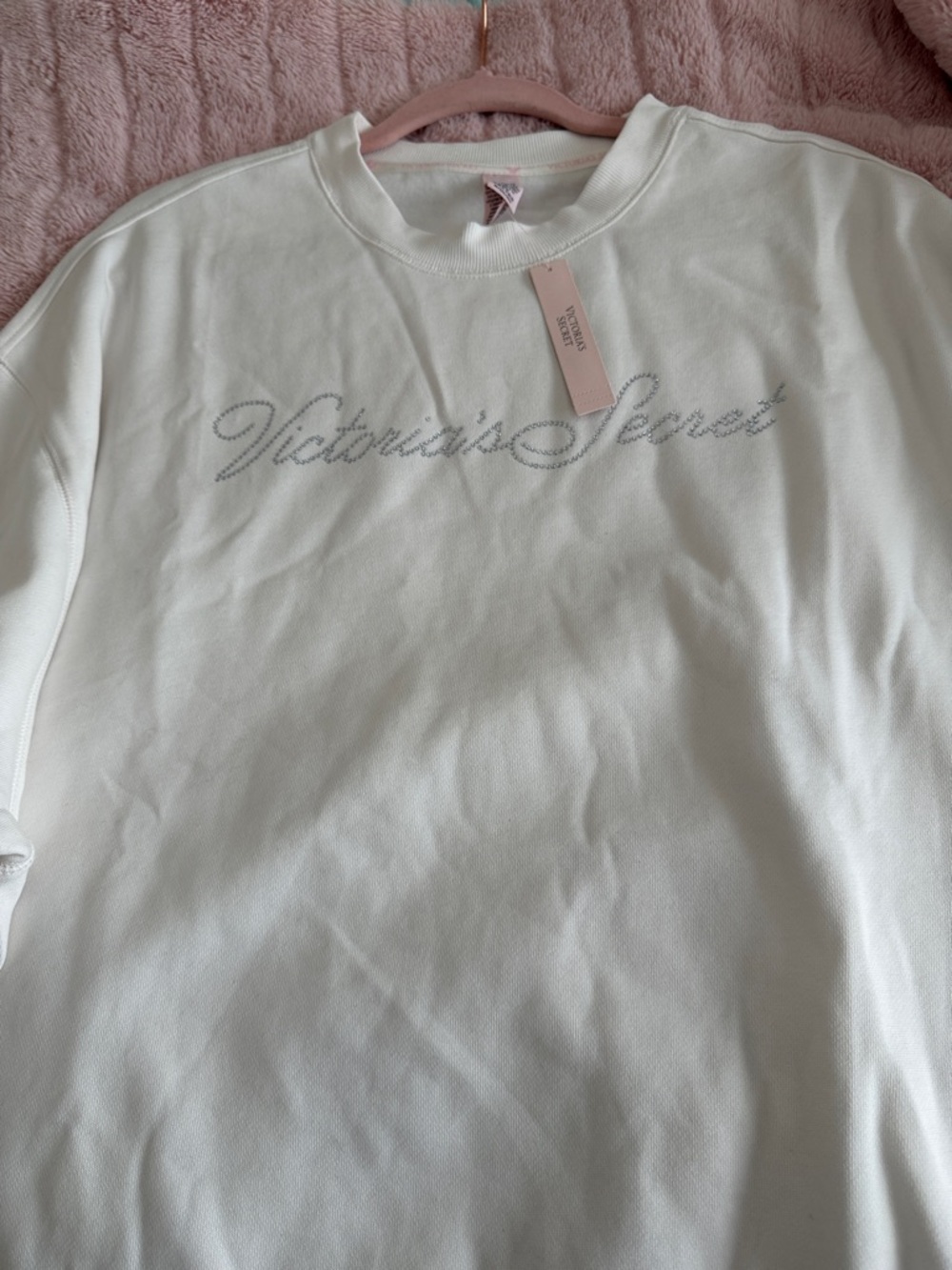 Victoria's Secret Cream Rhinestone Script Long Sleeve Tee M - Picture 8 of 8